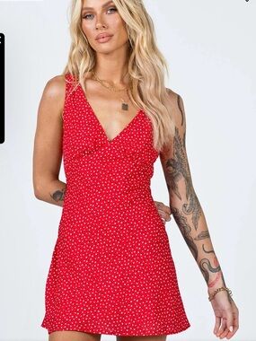 Princess Polly Red Flowered V-Neck Mini Dress